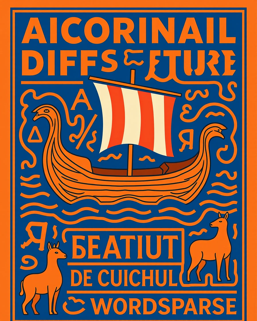 Orange Viking Ship Blue Naval Rug