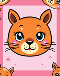 Cute Orange Cat Face Pink Background Rug