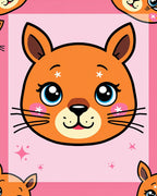 Cute Orange Cat Face Pink Background Rug