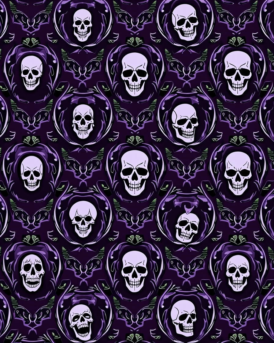 Dark Purple Skulls Ornate Damask Rug