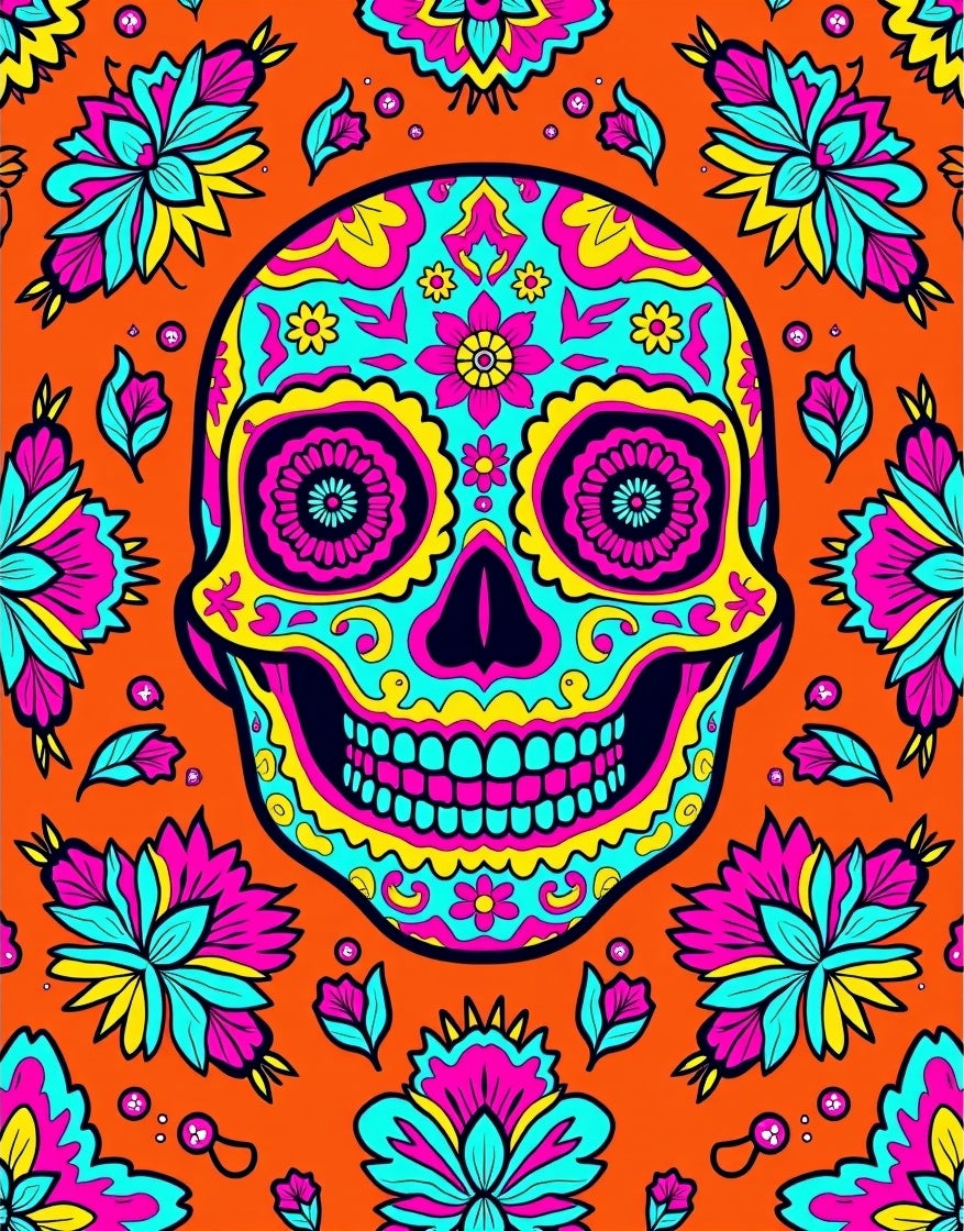 Vibrant Skull Floral Festival Rug