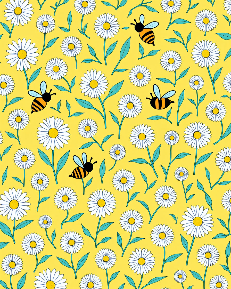 Yellow Daisy Bee Meadow Print Rug