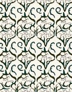 Cream Dark Green Organic Scroll Medallion Rug