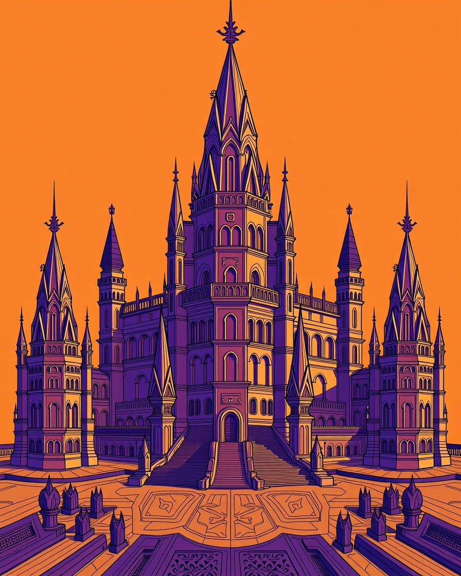 Gothic Castle Sunset Orange Purple Rug