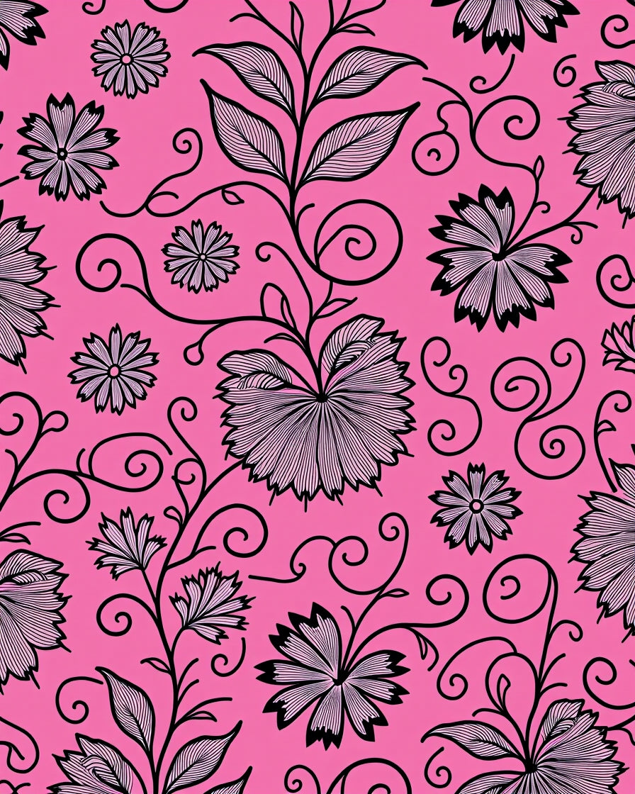 Vibrant Pink Floral Scrollwork Rug
