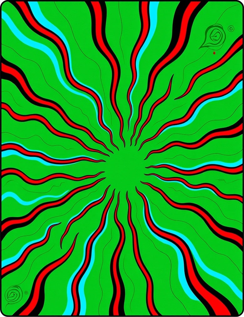 Bold Green Red Blue Sunburst Rug