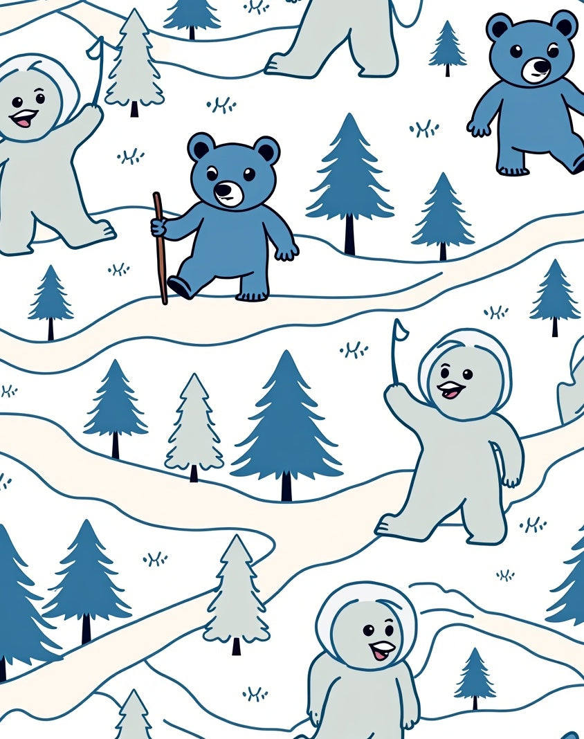 Blue Bear Winter Forest Scene Rug