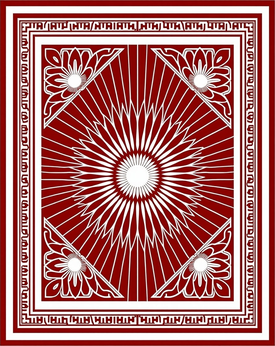 Crimson Floral Sunburst Bordered Rug