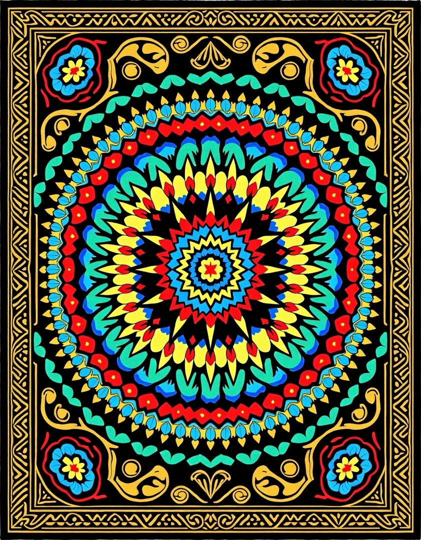 Vibrant Colorful Mandala Flower Rug