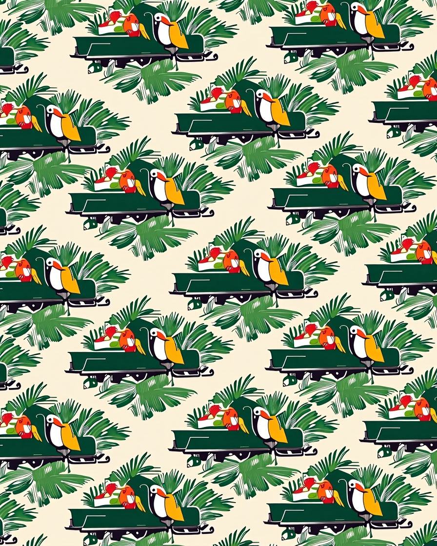 Tropical Toucans Green Foliage Cream Rug