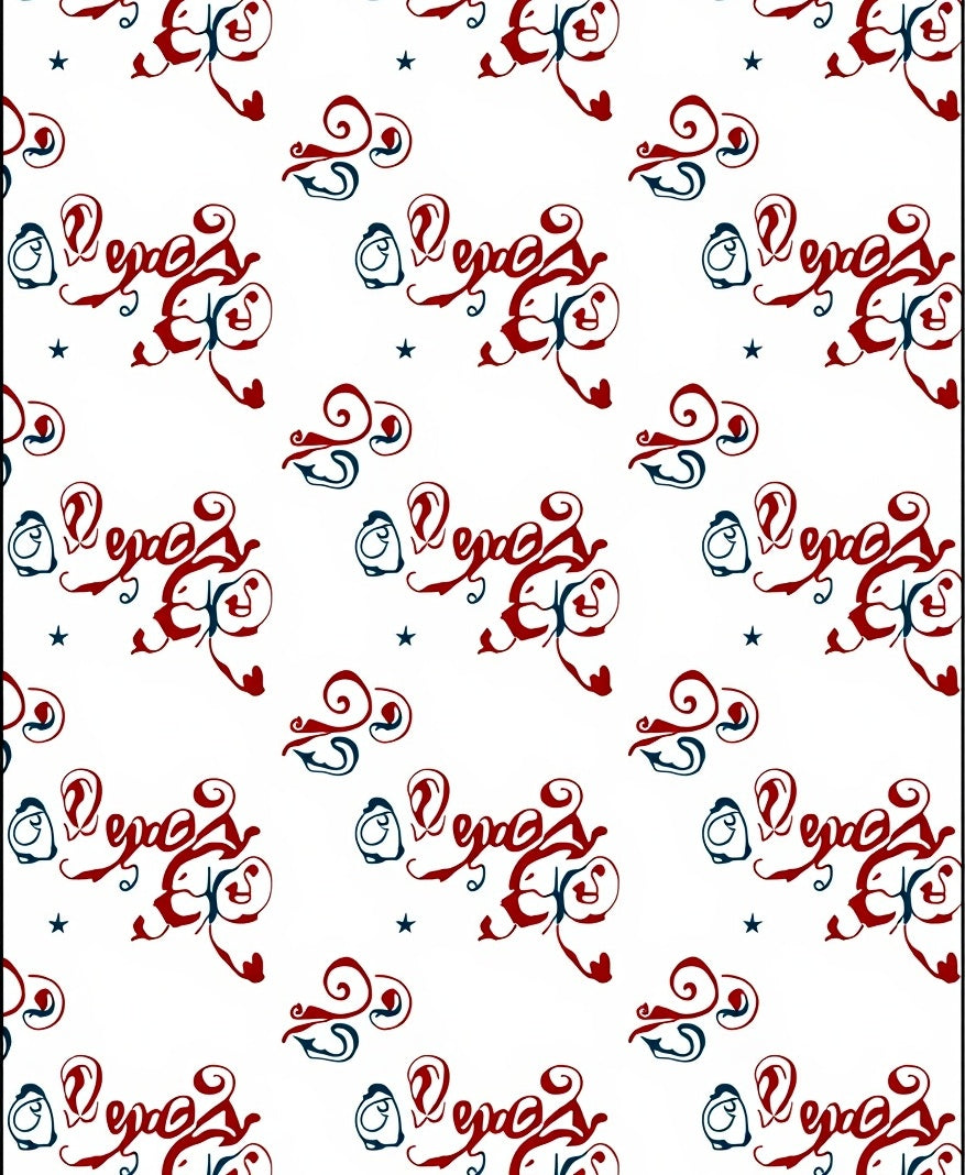 Red Blue Swirl Abstract Calligraphy Rug