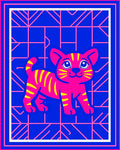 Bright Pink Tiger Cub Geometric Background Rug