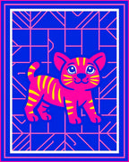 Bright Pink Tiger Cub Geometric Background Rug