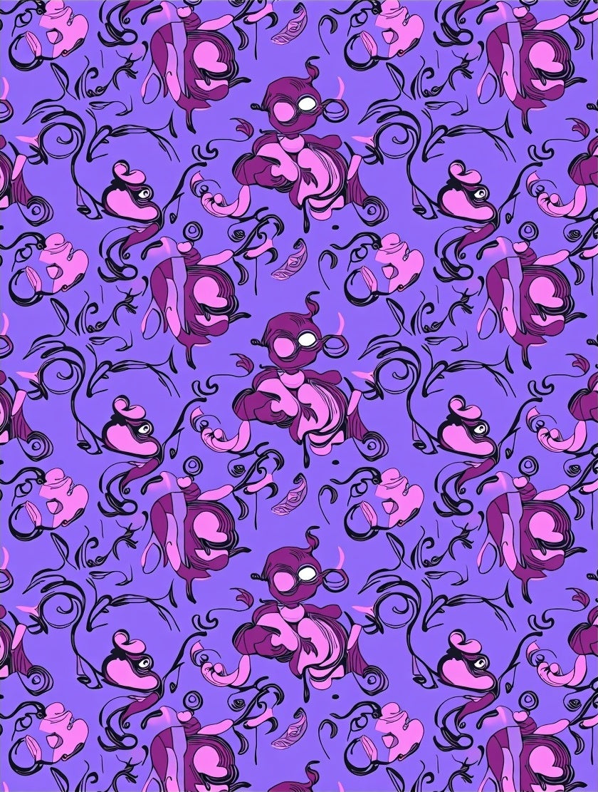 Whimsical Purple Pink Creature Swirls Rug