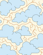 Sky Blue Cloud Swirl Cream Rug