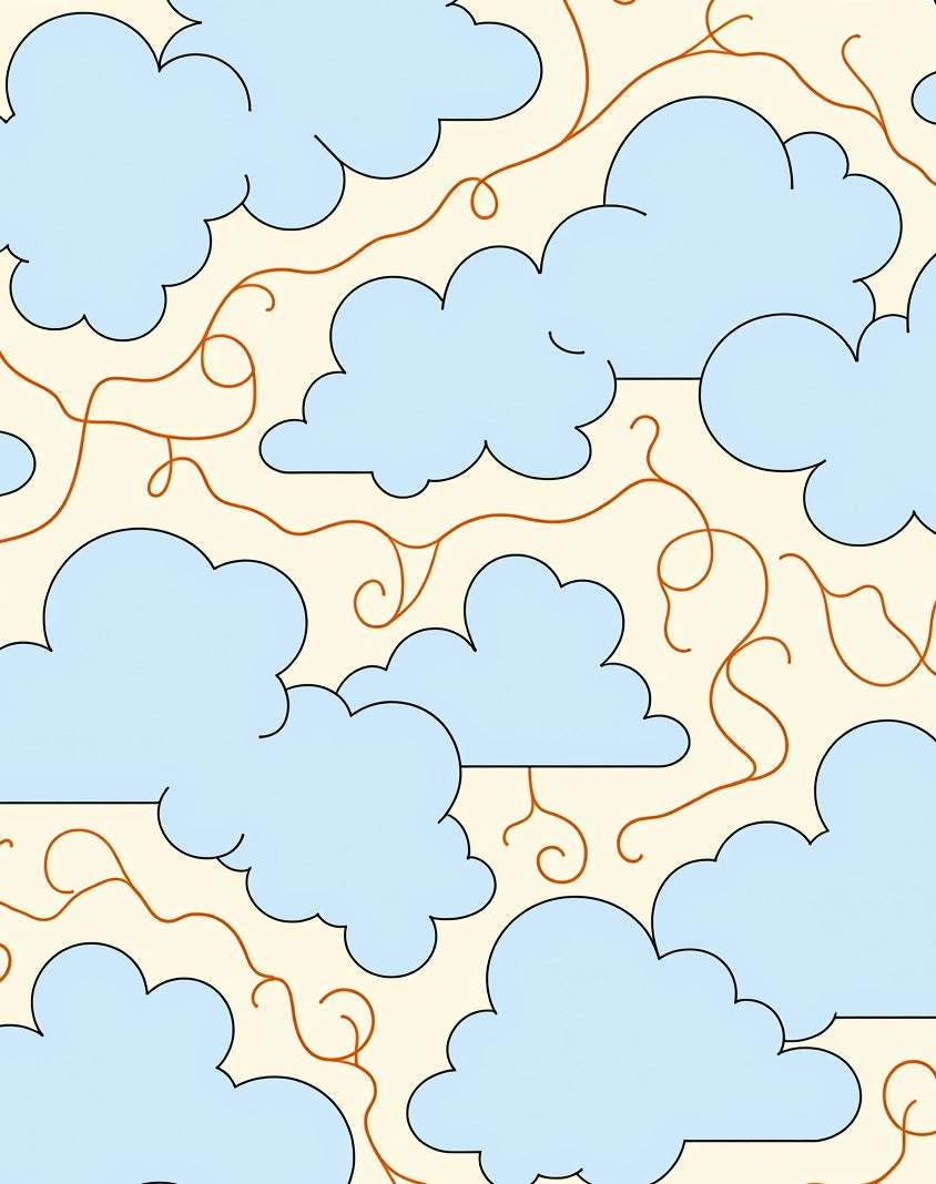 Sky Blue Cloud Swirl Cream Rug