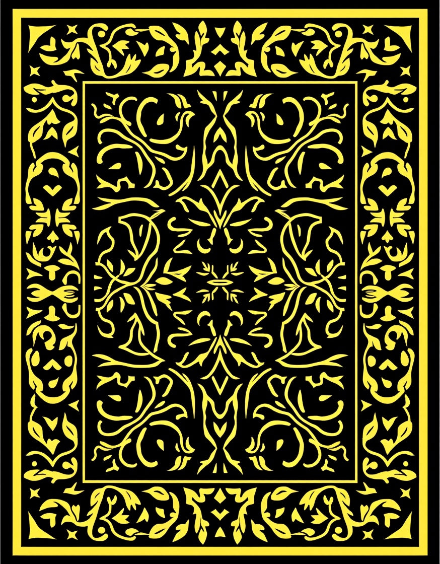 Black Golden Floral Relief Rug