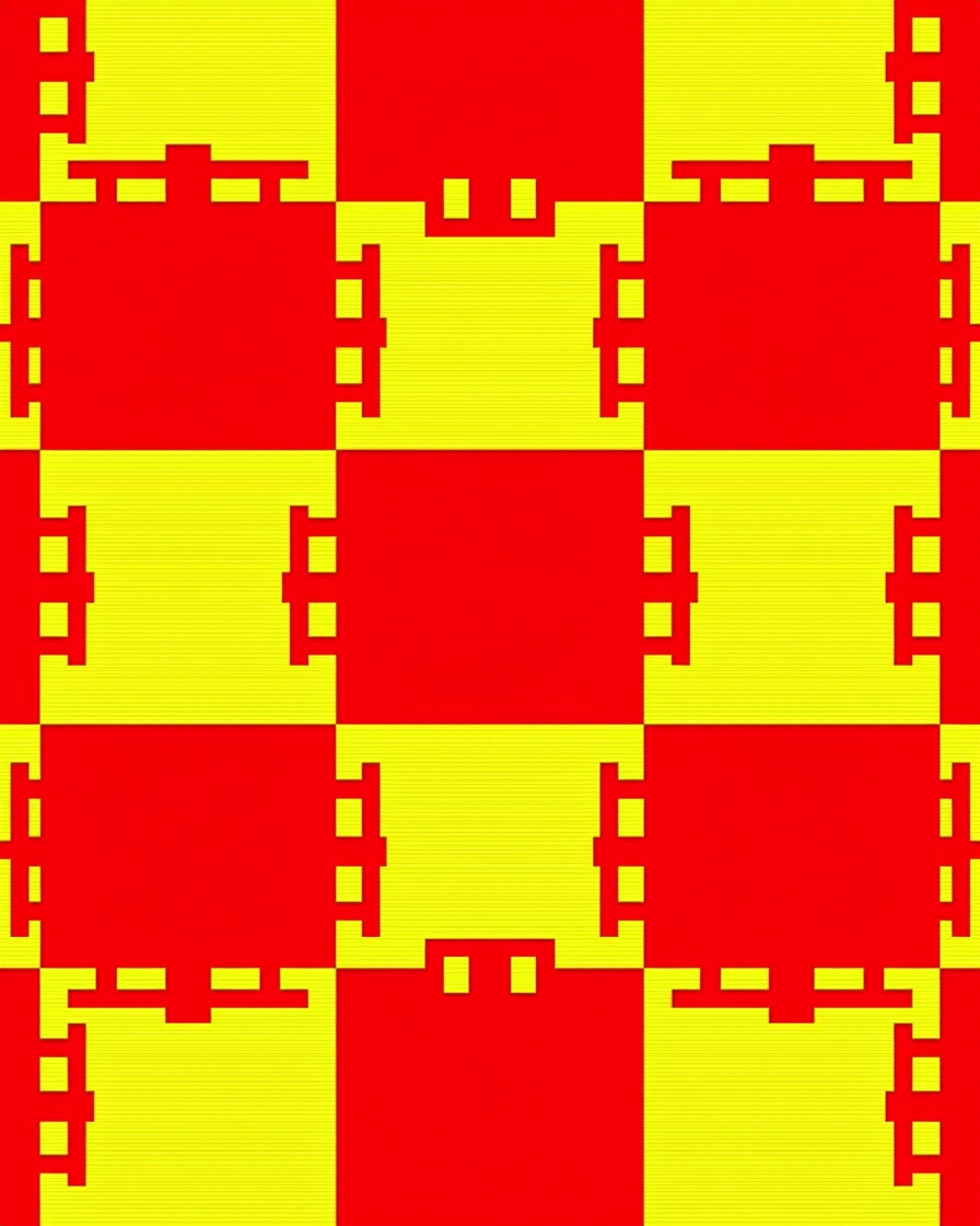 Bold Red Yellow Block Abstract Rug