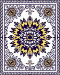 Deep Indigo Yellow Sunburst Mandala Rug