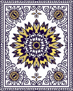 Deep Indigo Yellow Sunburst Mandala Rug