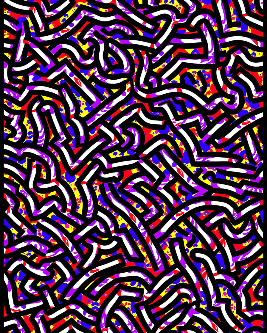Bold Abstract Maze Red Yellow Violet Lines Rug