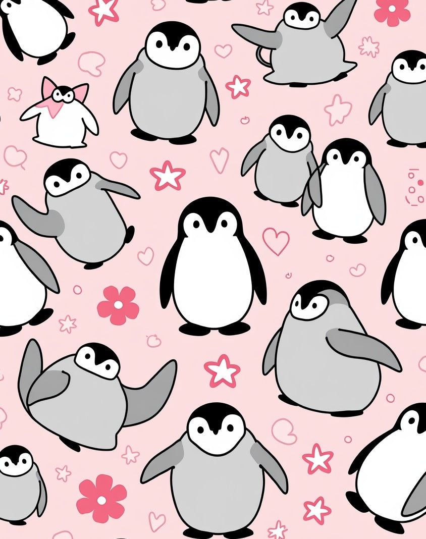 Cute Pink Penguin Heart Star Collection Rug