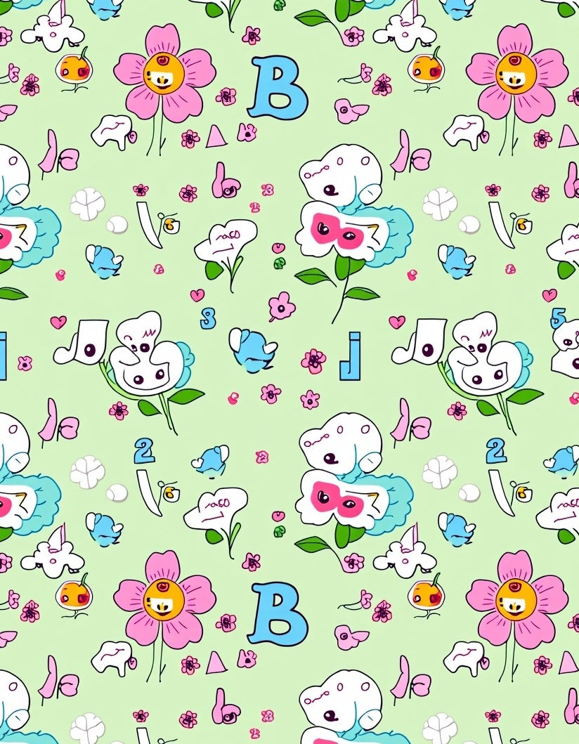 Whimsical Floral Letters Light Green Background Rug