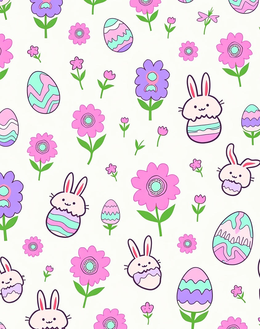 Pink Purple Easter Bunnies Flowers Eggs Rug