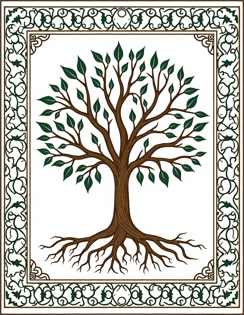 Brown Tree of Life Green Border Rug