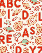 Retro Red Alphabet Space Adventure Rug