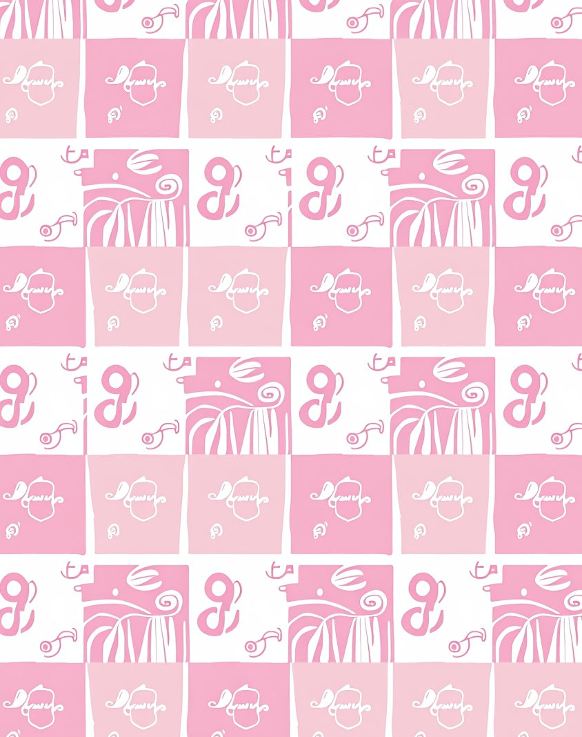 Pink Floral Checkerboard Abstraction Rug