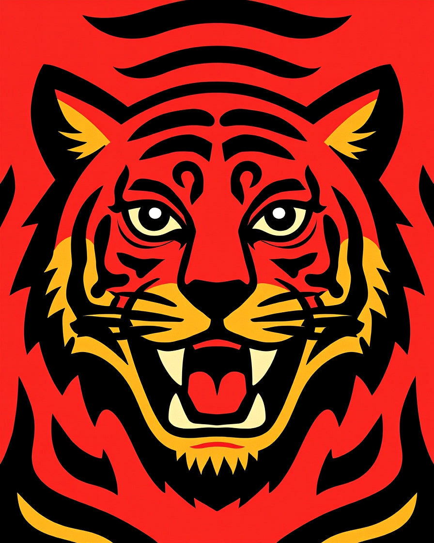 Bold Red Tiger Face Graphic Rug