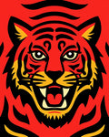 Bold Red Tiger Face Graphic Rug