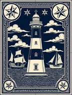 Nautical Lighthouse Ships Compass Illustration Rug