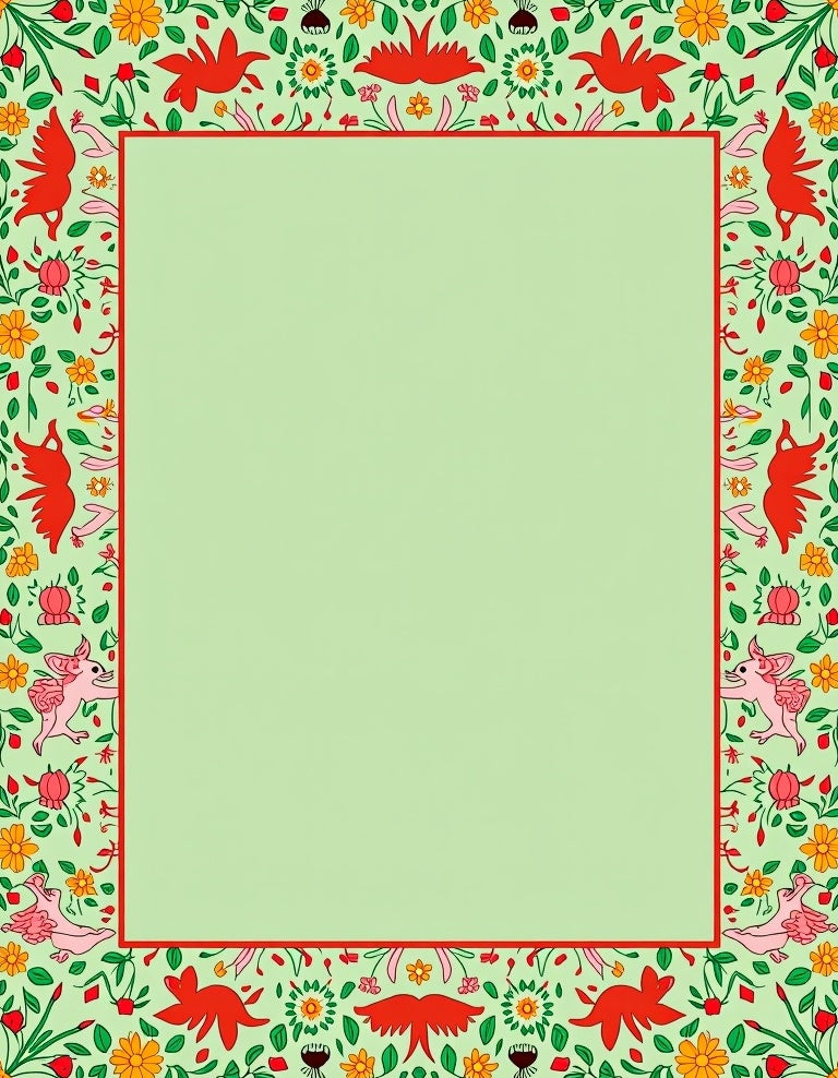 Red Creature Floral Border Rug