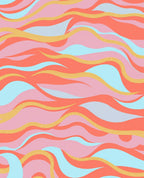 Coral Pink Blue Gold Swirl Waves Rug