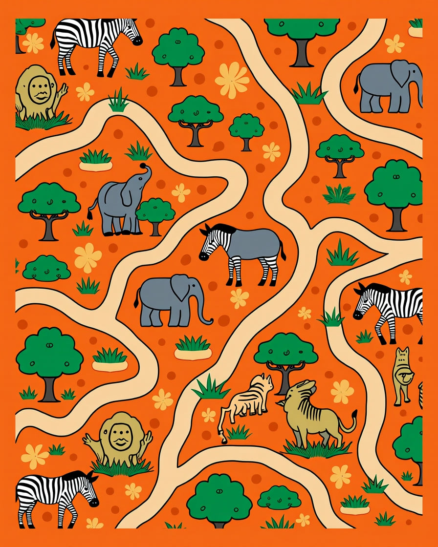 Savannah Orange Animal Herd Maze Rug