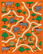 Savannah Orange Animal Herd Maze Rug
