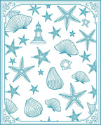 Teal Coastal Lighthouse Shell Starfish Scene Rug