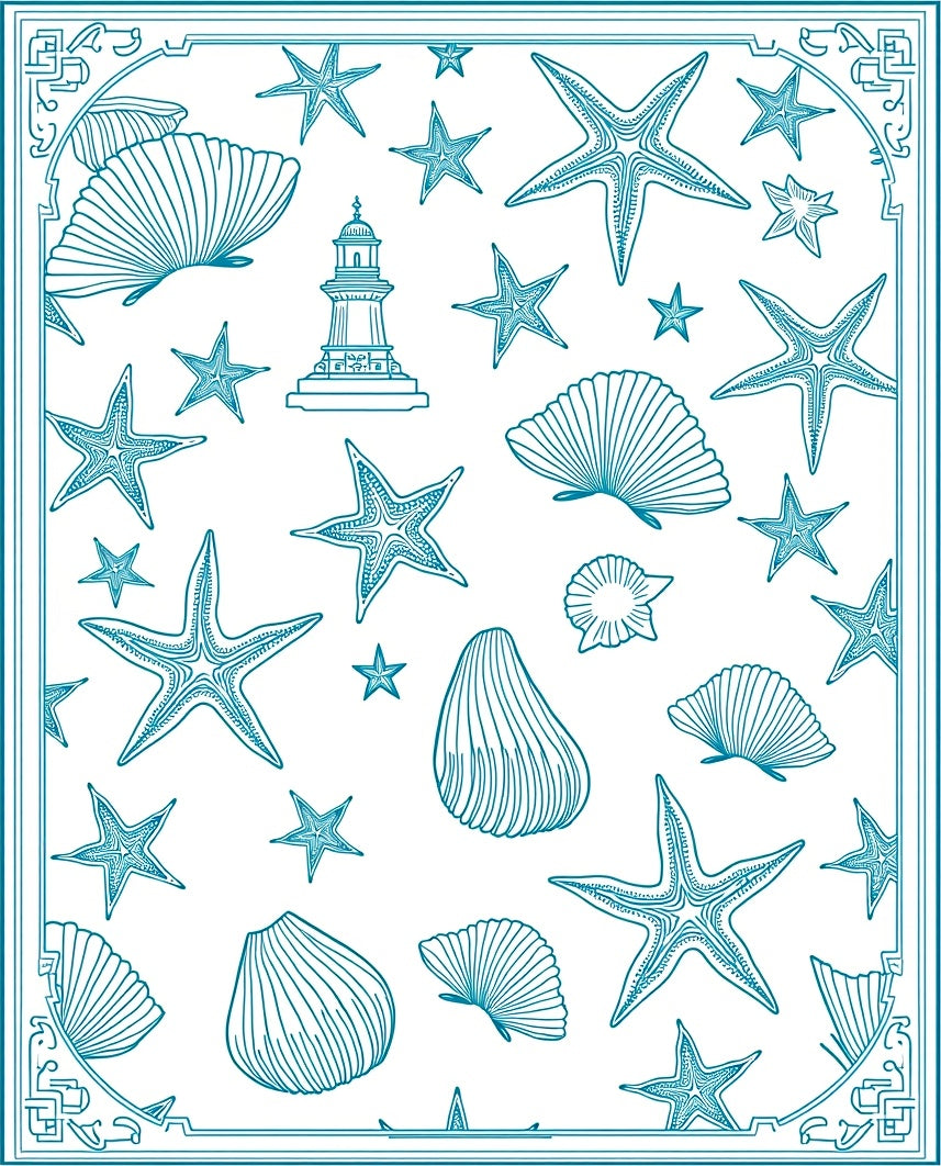 Teal Coastal Lighthouse Shell Starfish Scene Rug