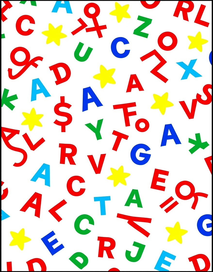 Colorful Alphabet And Stars Scattered Rug