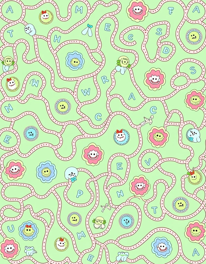 Whimsical Flower Faces Maze Rug