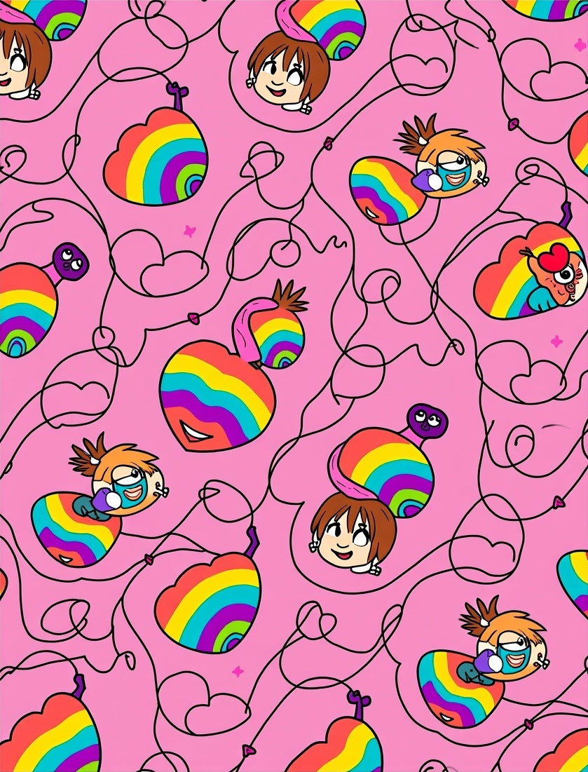 Pink Cartoon Rainbow Heart Characters Rug