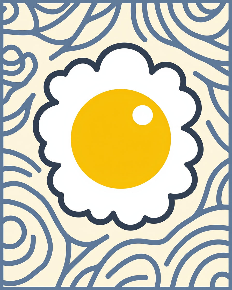 Whimsical Fried Egg Creamy Blue Rug