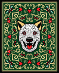 Whimsical Dog Green Floral Garland Rug