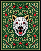 Whimsical Dog Green Floral Garland Rug