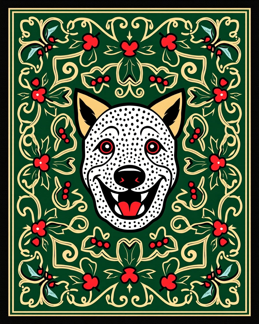 Whimsical Dog Green Floral Garland Rug