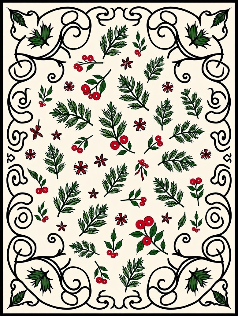 Rustic Holly Berry Twig Arrangement Rug