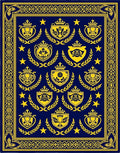 Navy Blue Golden Crest Medallion Laurel Rug