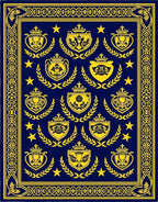Navy Blue Golden Crest Medallion Laurel Rug